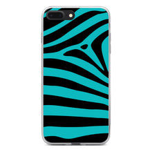 DistinctInk® Clear Shockproof Hybrid Case for Apple iPhone / Samsung Galaxy / Google Pixel - Teal Black Zebra Stripes