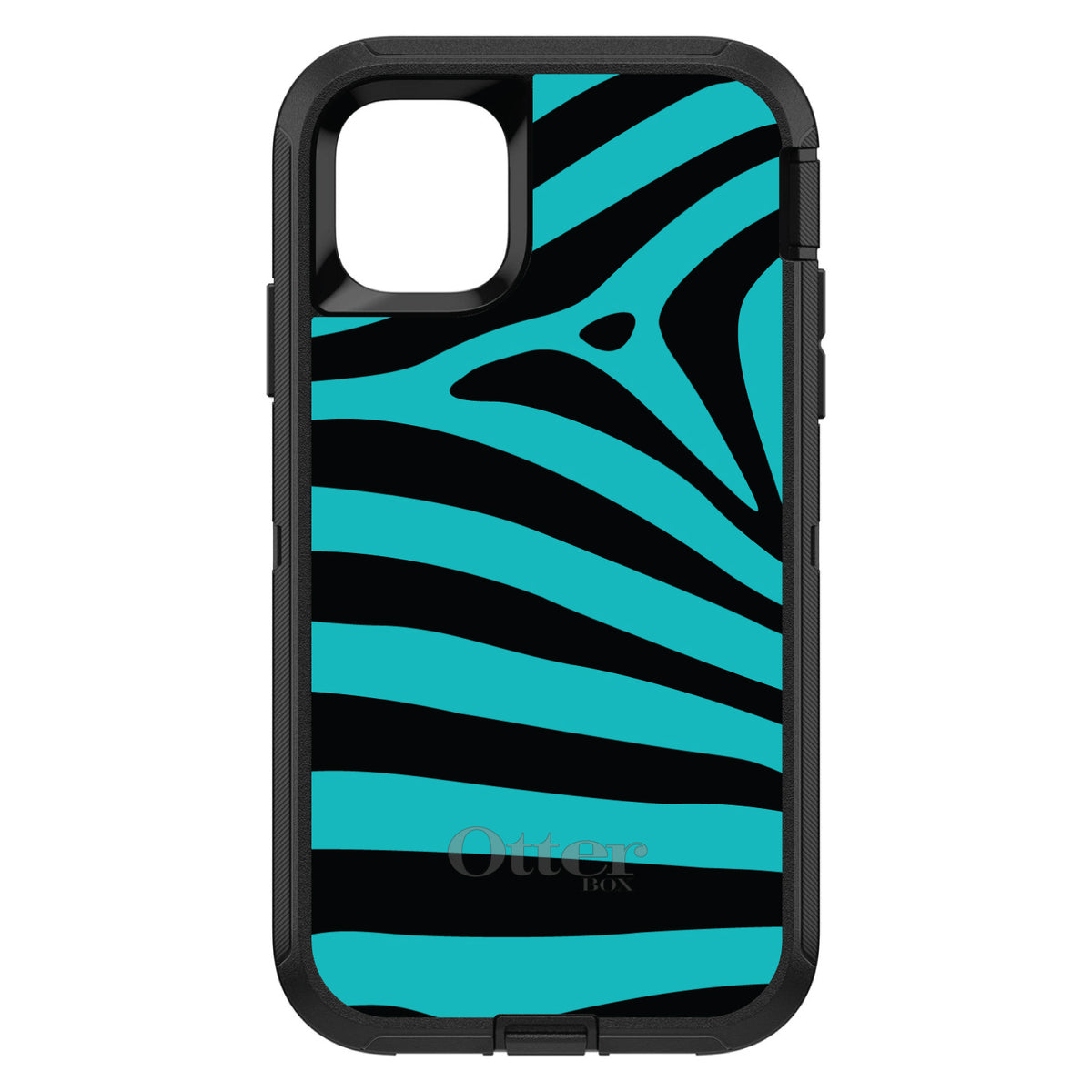 Teal Black Zebra Stripes OtterBox Defender Case for iPhone & Galaxy, view 2