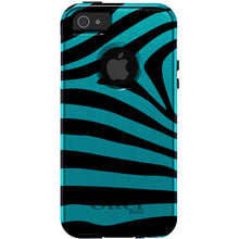 DistinctInk™ OtterBox Commuter Series Case for Apple iPhone or Samsung Galaxy - Teal Black Zebra Stripes
