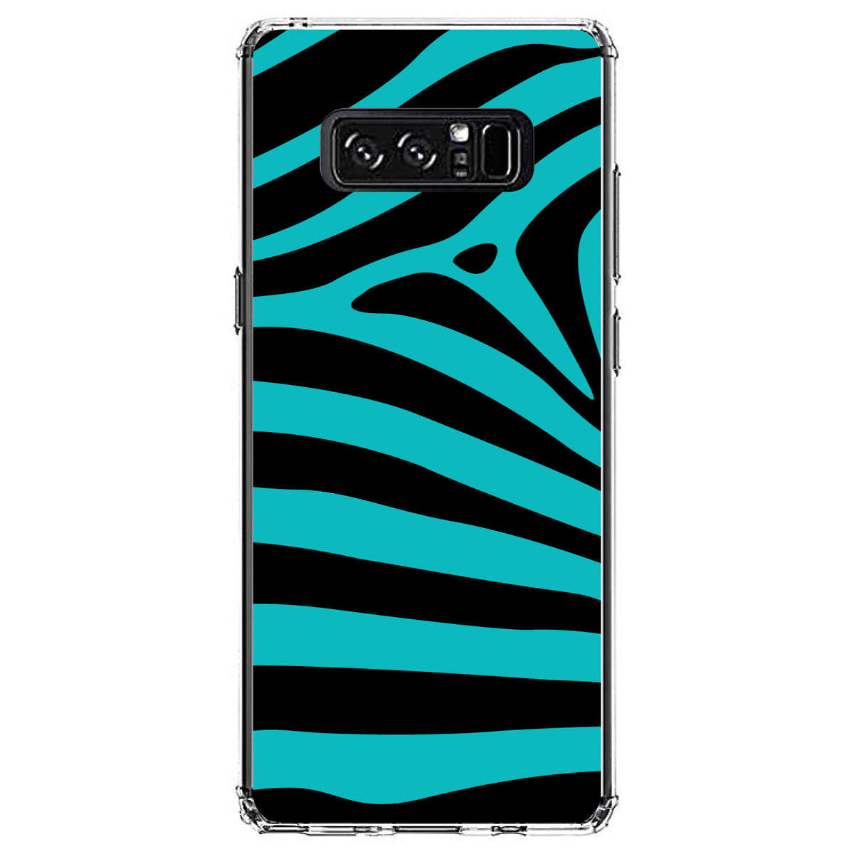 Teal Black Zebra Stripes Clear Shockproof iPhone Case, view 12