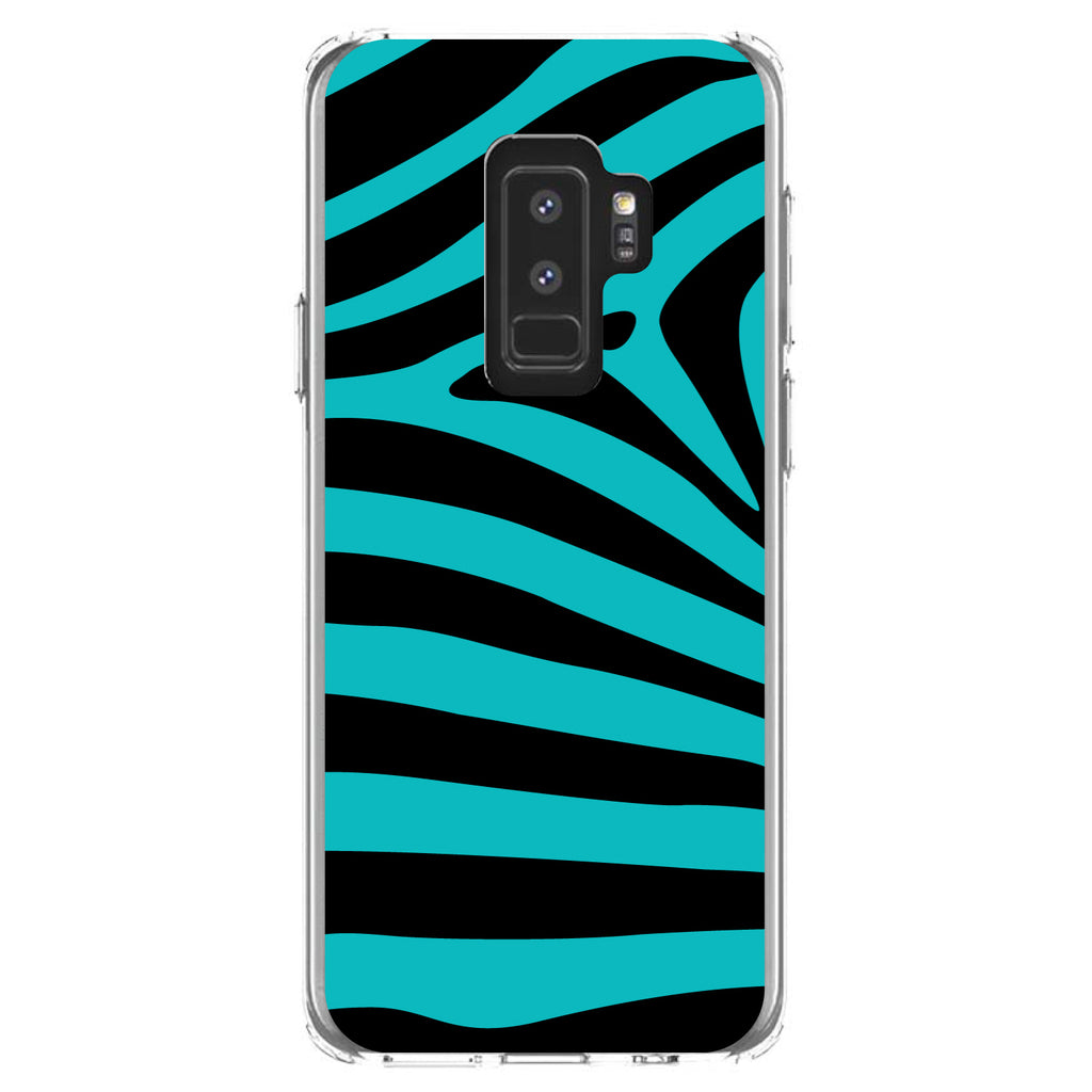Teal Black Zebra Stripes Clear Shockproof iPhone Case, view 20