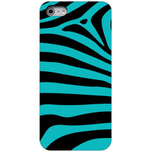 DistinctInk® Hard Plastic Snap-On Case for Apple iPhone or Samsung Galaxy - Teal Black Zebra Stripes