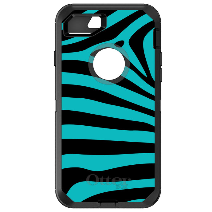DistinctInk™ OtterBox Defender Series Case for Apple iPhone / Samsung Galaxy / Google Pixel - Teal Black Zebra Stripes