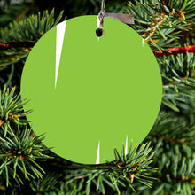 DistinctInk® Hanging Ceramic Christmas Tree Ornament with Gold String - Great Gift / Present - 2 3/4 inch Diameter - Lime Green White Spikes