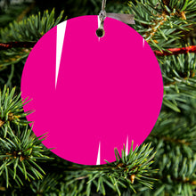 DistinctInk® Hanging Ceramic Christmas Tree Ornament with Gold String - Great Gift / Present - 2 3/4 inch Diameter - Neon Pink White Spikes