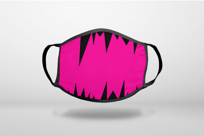 Neon Pink Black Spikes - 3-Ply Reusable Soft Face Mask Covering, Unisex, Cotton Inner Layer