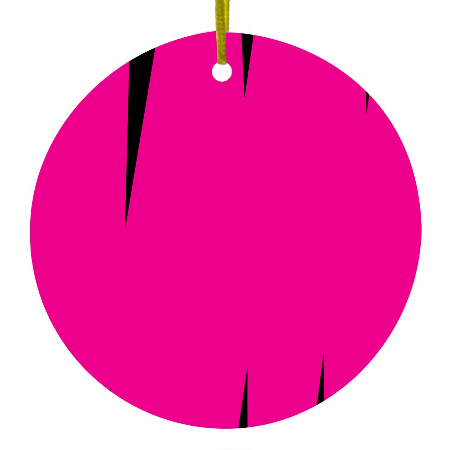 DistinctInk® Hanging Ceramic Christmas Tree Ornament with Gold String - Great Gift / Present - 2 3/4 inch Diameter - Neon Pink Black Spikes
