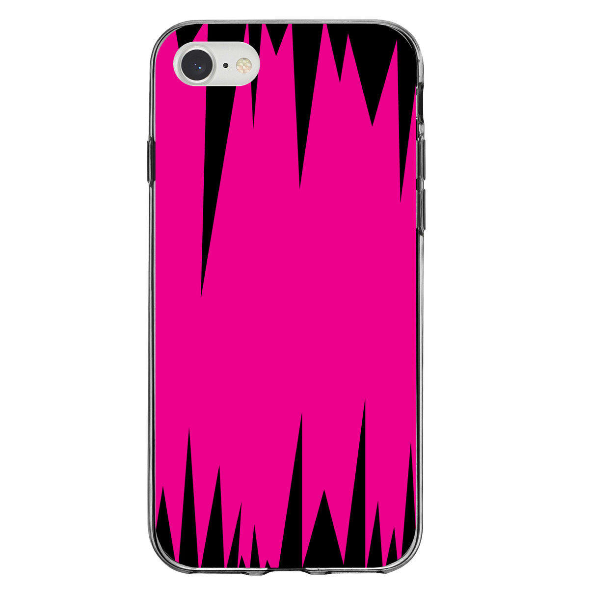 Neon Pink Black Spikes Clear Shockproof iPhone Case, view 5