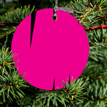 DistinctInk® Hanging Ceramic Christmas Tree Ornament with Gold String - Great Gift / Present - 2 3/4 inch Diameter - Neon Pink Black Spikes