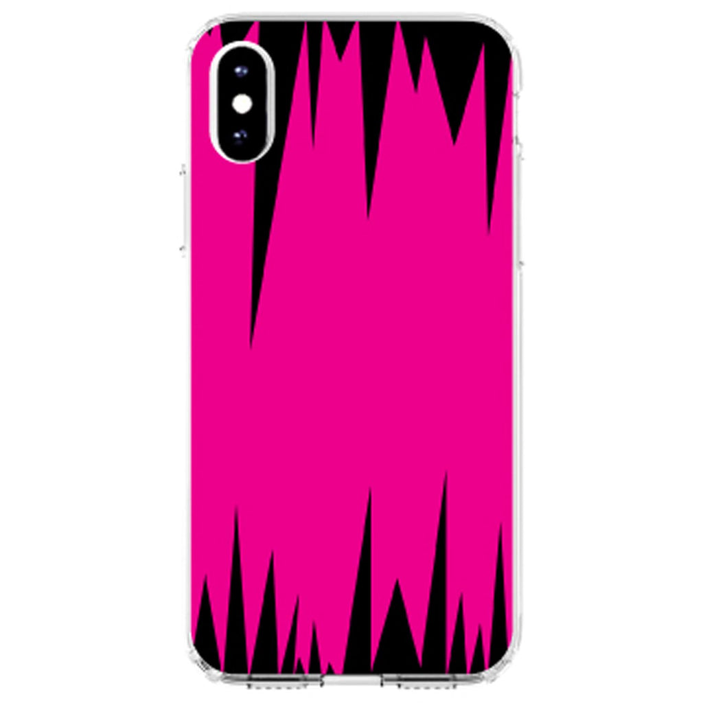 Neon Pink Black Spikes Clear Shockproof iPhone Case, view 2