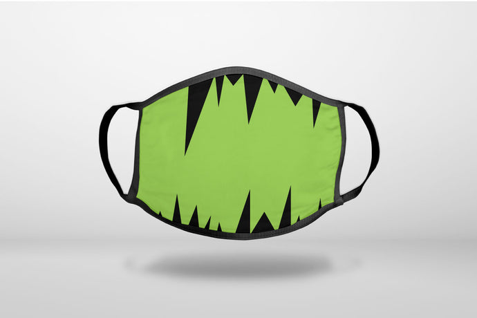 Lime Green Black Spikes - 3-Ply Reusable Soft Face Mask Covering, Unisex, Cotton Inner Layer