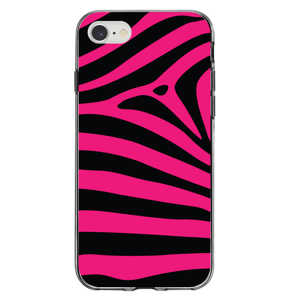 Black Hot Pink Zebra Skin Stripes Clear Shockproof iPhone Case, view 5