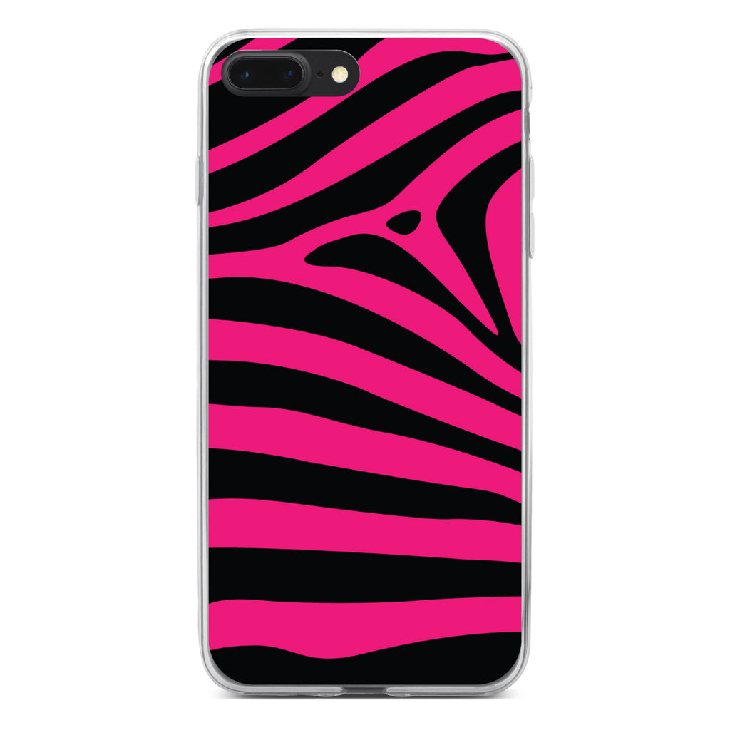 Black Hot Pink Zebra Skin Stripes Clear Shockproof iPhone Case, view 6