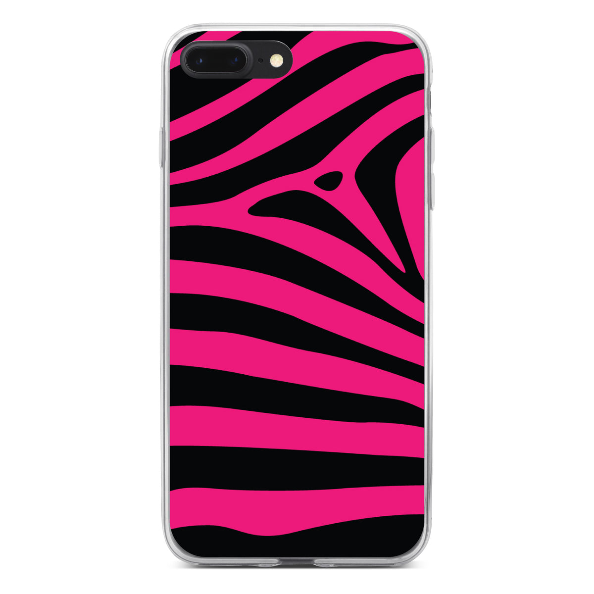 Black Hot Pink Zebra Skin Stripes Clear Shockproof iPhone Case, view 6