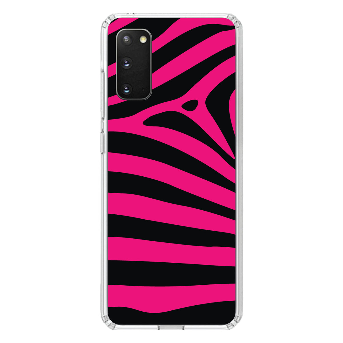 Black Hot Pink Zebra Skin Stripes Clear Shockproof iPhone Case, view 15
