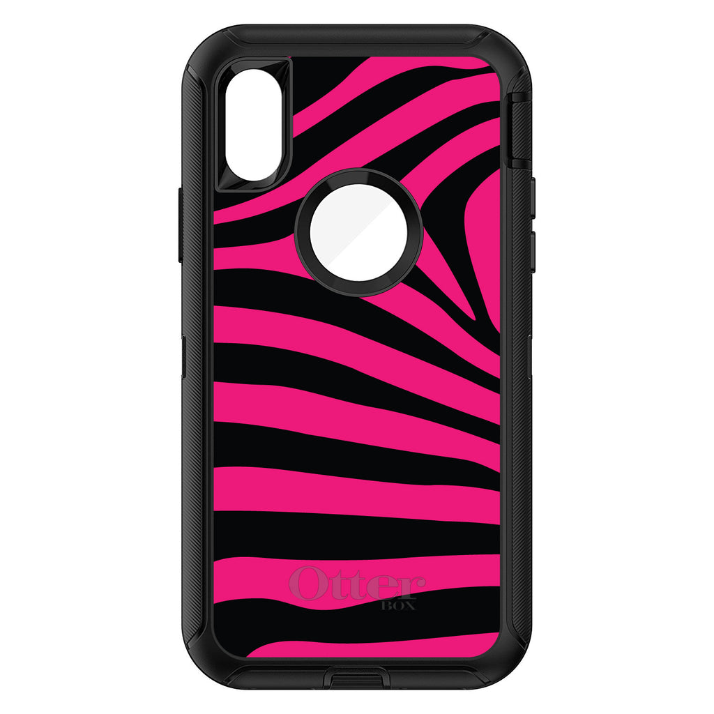 Black Hot Pink Zebra Skin Stripes OtterBox Defender Case for iPhone & Galaxy, view 3