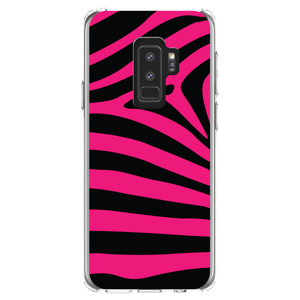 Black Hot Pink Zebra Skin Stripes Clear Shockproof iPhone Case, view 20