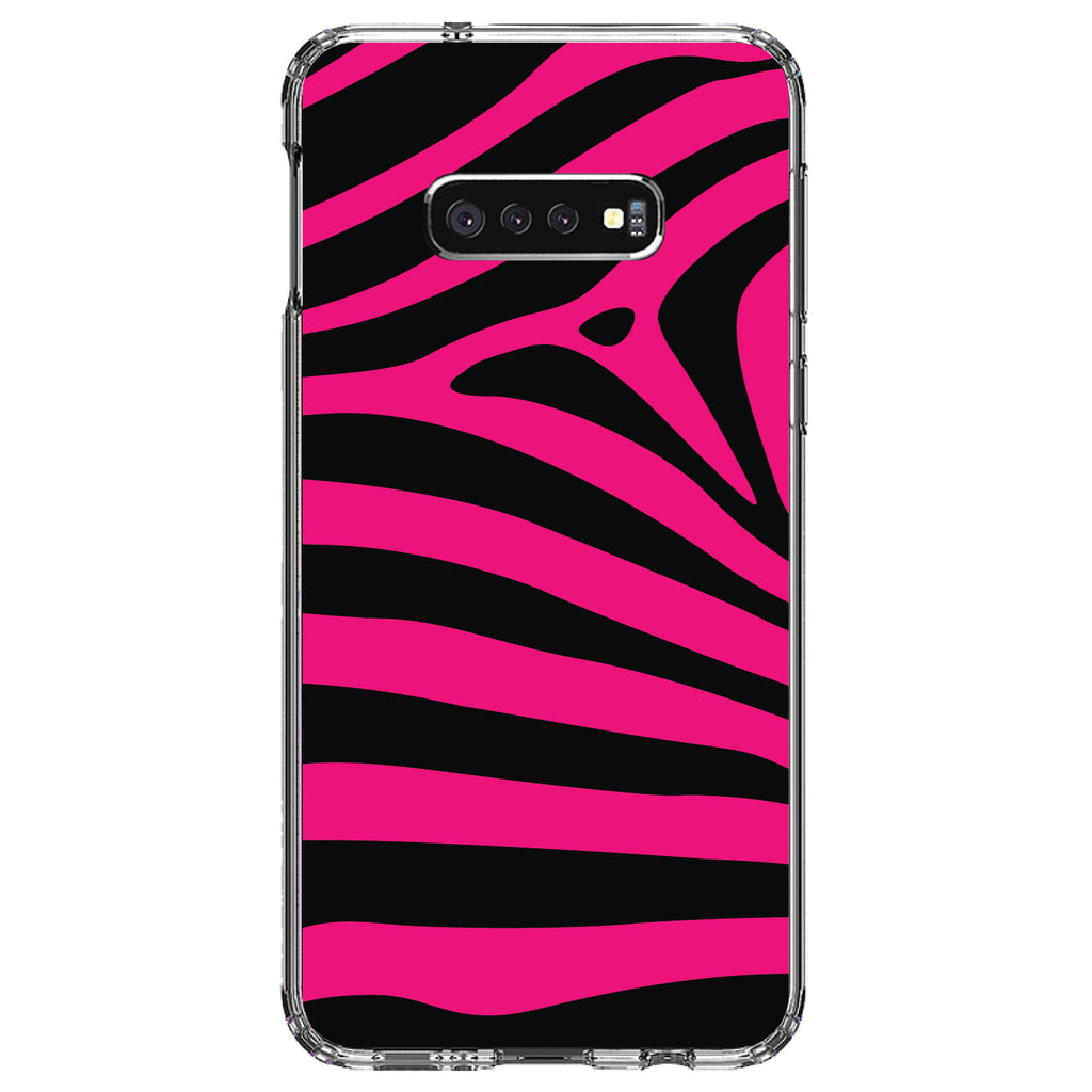 Black Hot Pink Zebra Skin Stripes Clear Shockproof iPhone Case, view 18
