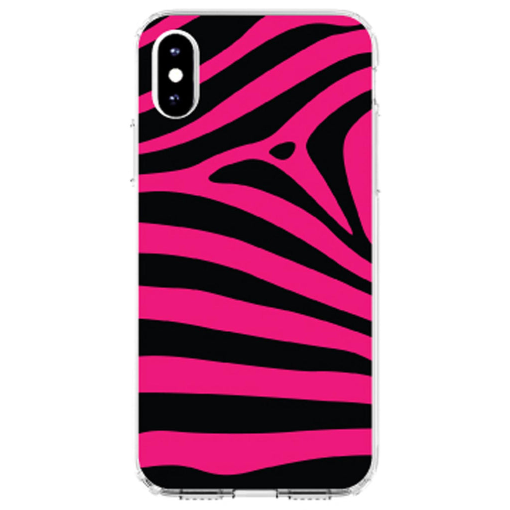 Black Hot Pink Zebra Skin Stripes Clear Shockproof iPhone Case, view 2