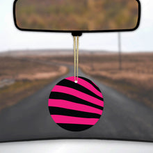 DistinctInk® Hanging Ceramic Christmas Tree Ornament with Gold String - Great Gift / Present - 2 3/4 inch Diameter - Black Hot Pink Zebra Skin Stripes