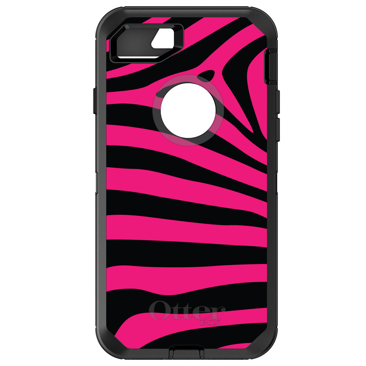 Black Hot Pink Zebra Skin Stripes OtterBox Defender Case for iPhone & Galaxy