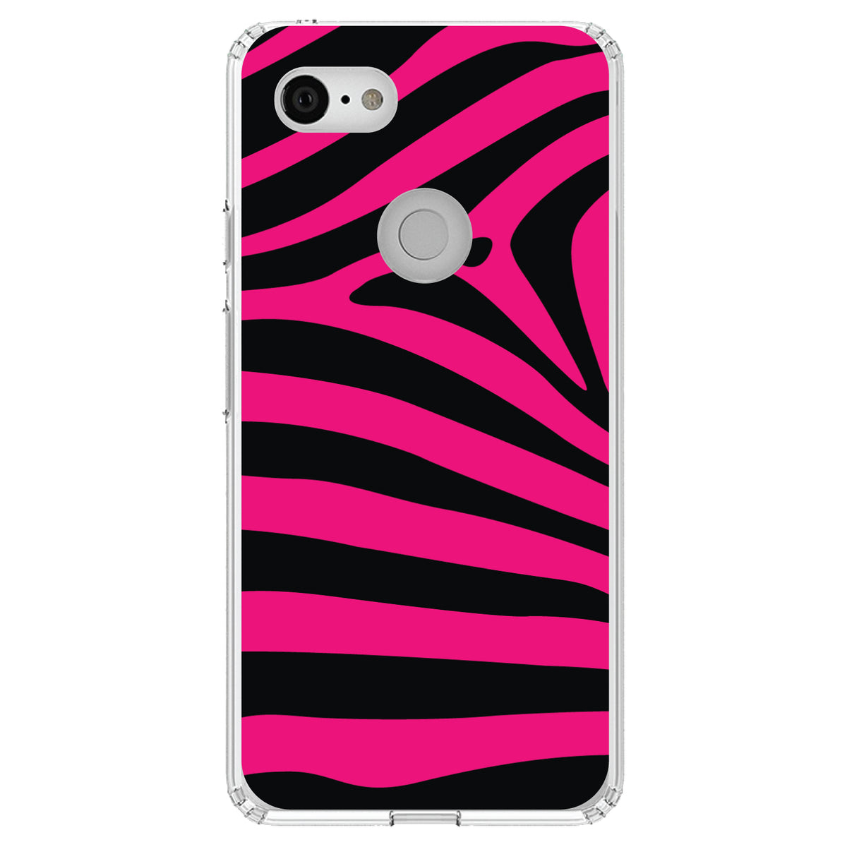 Black Hot Pink Zebra Skin Stripes Clear Shockproof iPhone Case, view 22