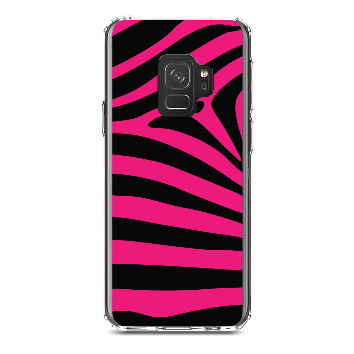 Black Hot Pink Zebra Skin Stripes Clear Shockproof iPhone Case, view 19