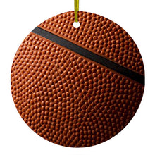DistinctInk® Hanging Ceramic Christmas Tree Ornament with Gold String - Great Gift / Present - 2 3/4 inch Diameter - Basketball Photo
