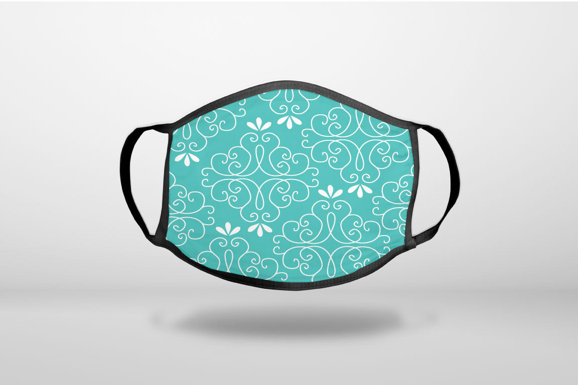 Teal White Floral - 3-Ply Reusable Soft Face Mask Covering, Unisex, Cotton Inner Layer
