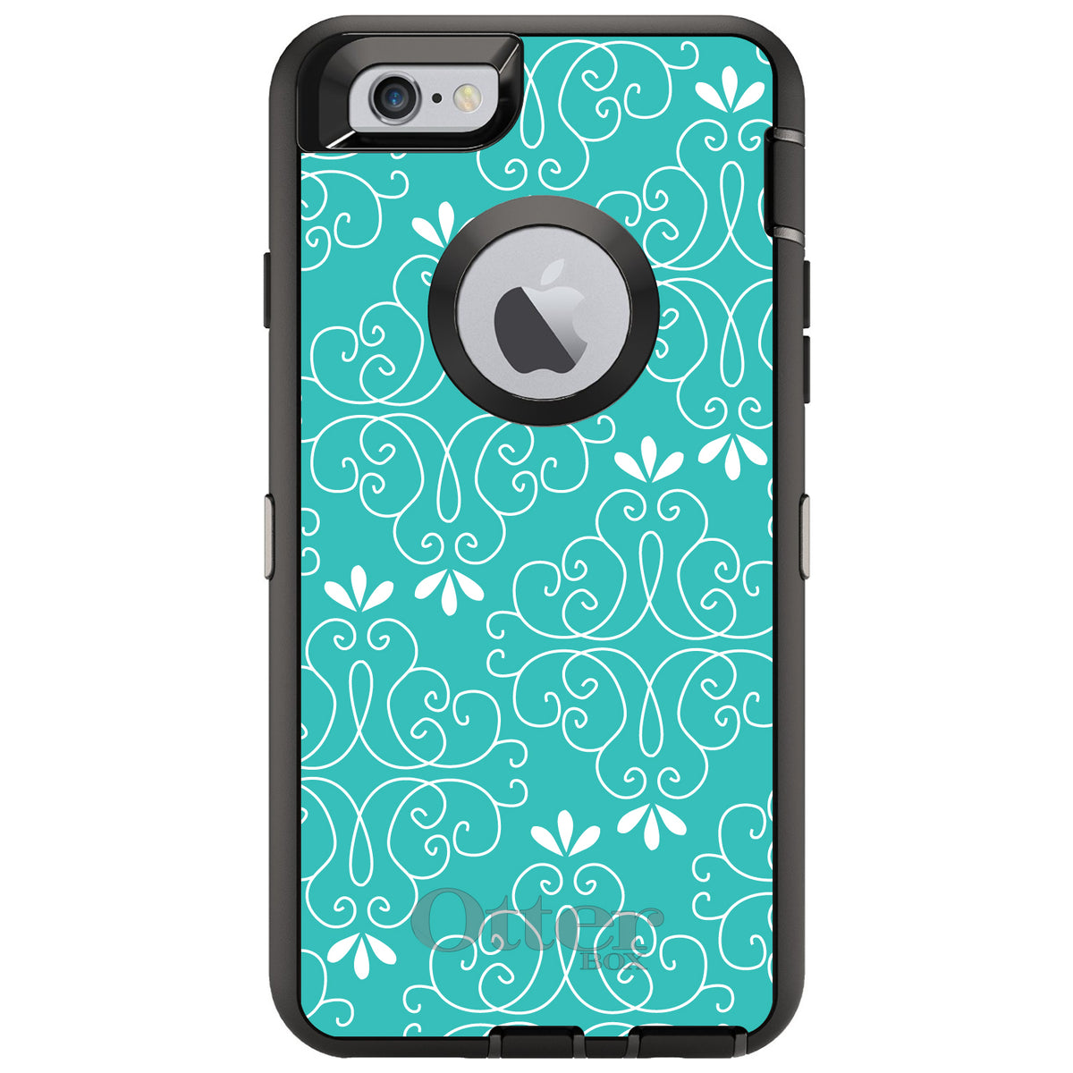 Teal White Floral OtterBox Defender Case for iPhone & Galaxy, view 4