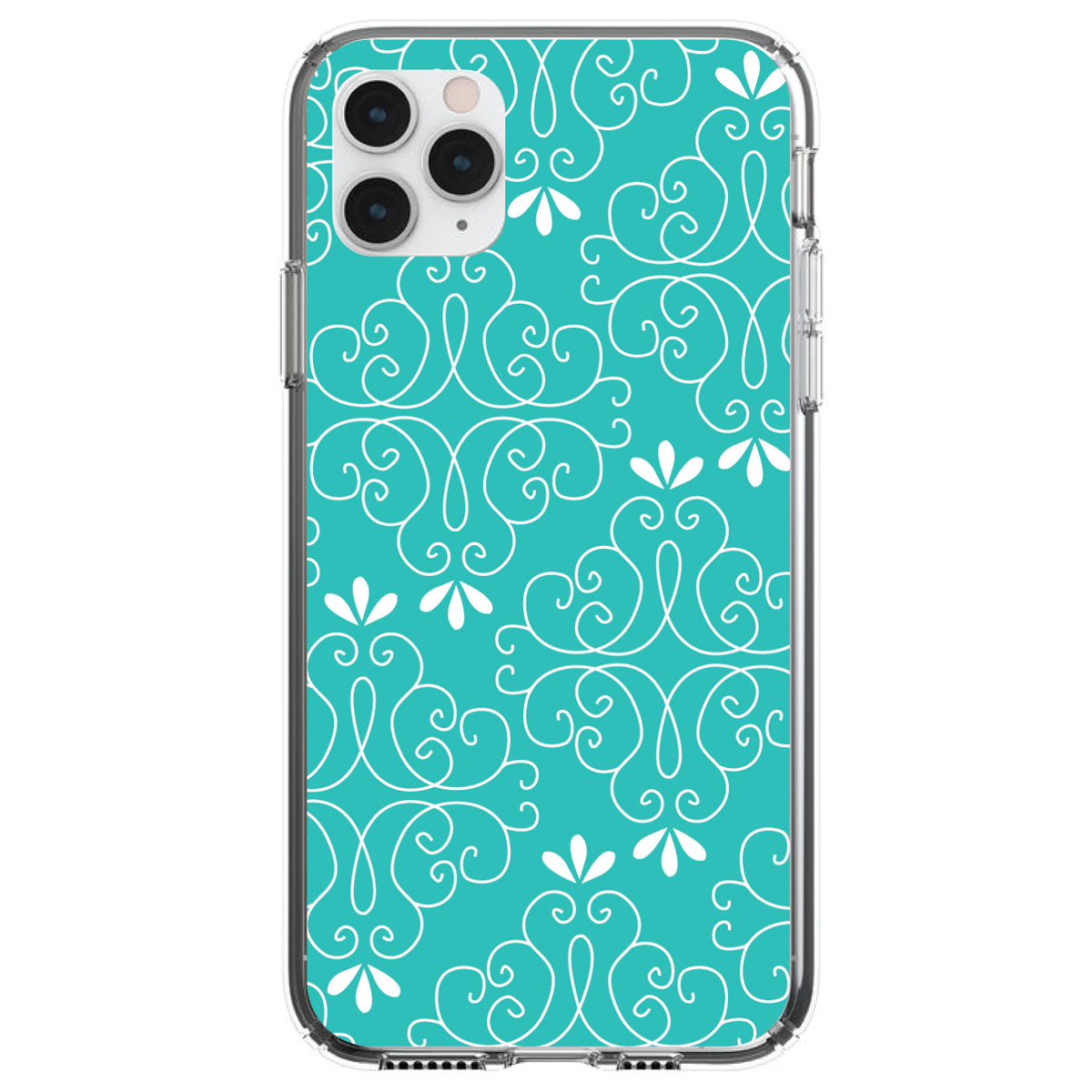 Teal White Floral Clear Shockproof iPhone Case