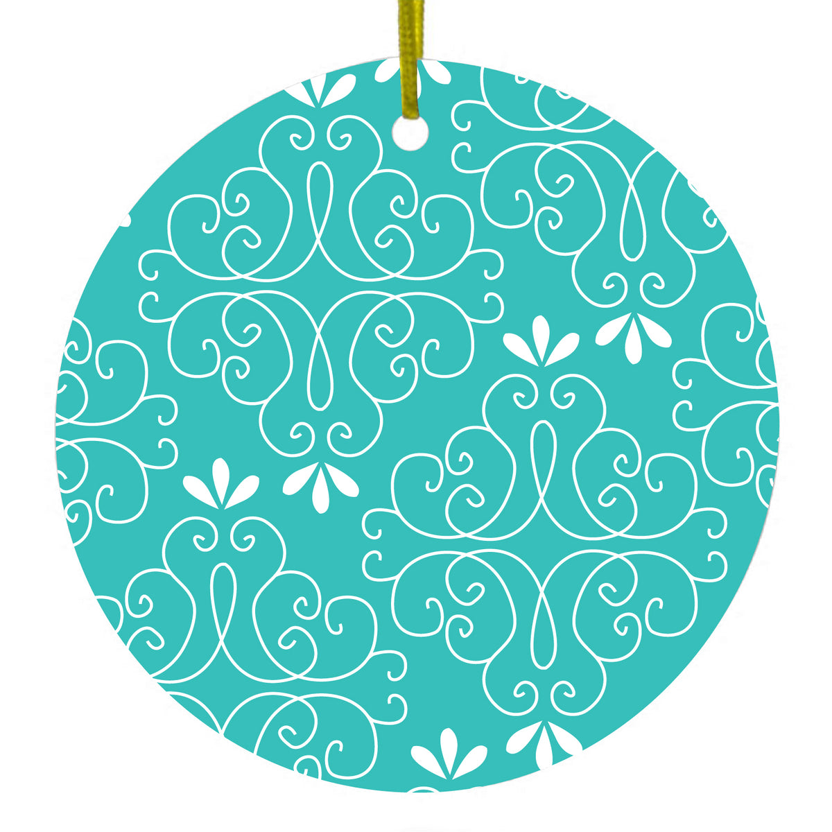 Teal White Floral Ceramic Ornament