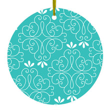 Teal White Floral Ceramic Ornament