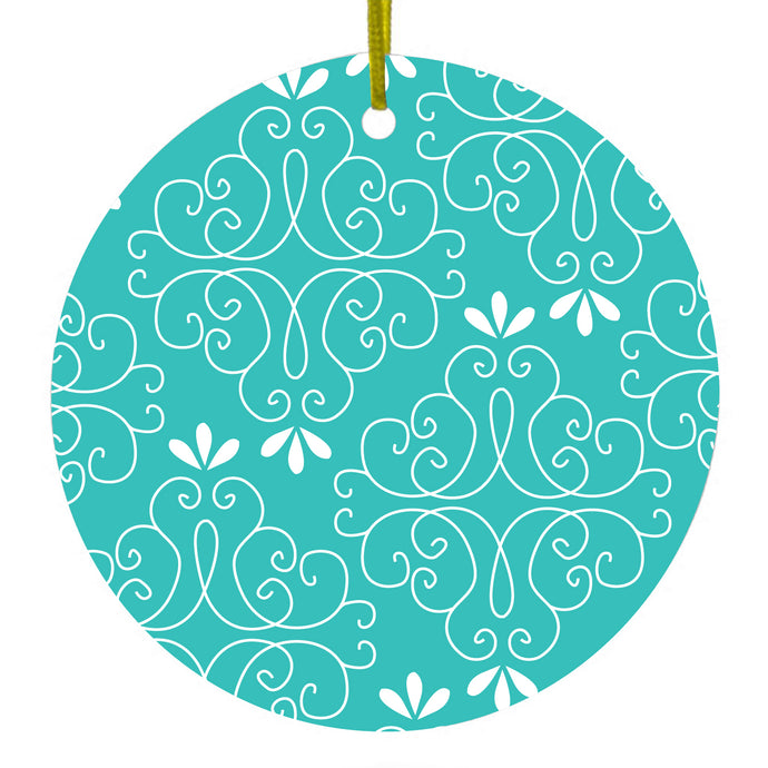 Teal White Floral Ceramic Ornament