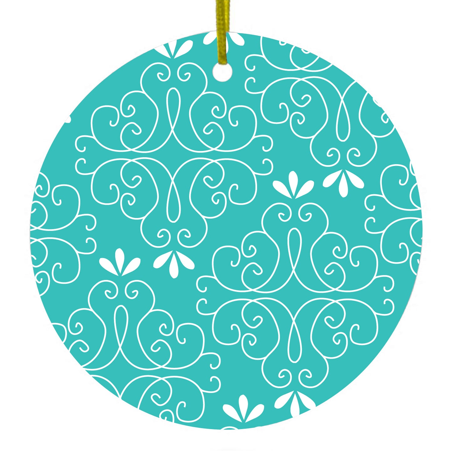 Teal White Floral Ceramic Ornament