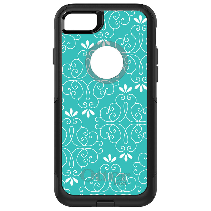 DistinctInk OtterBox Commuter Series Case for Apple iPhone or Samsung Galaxy - Teal White Floral
