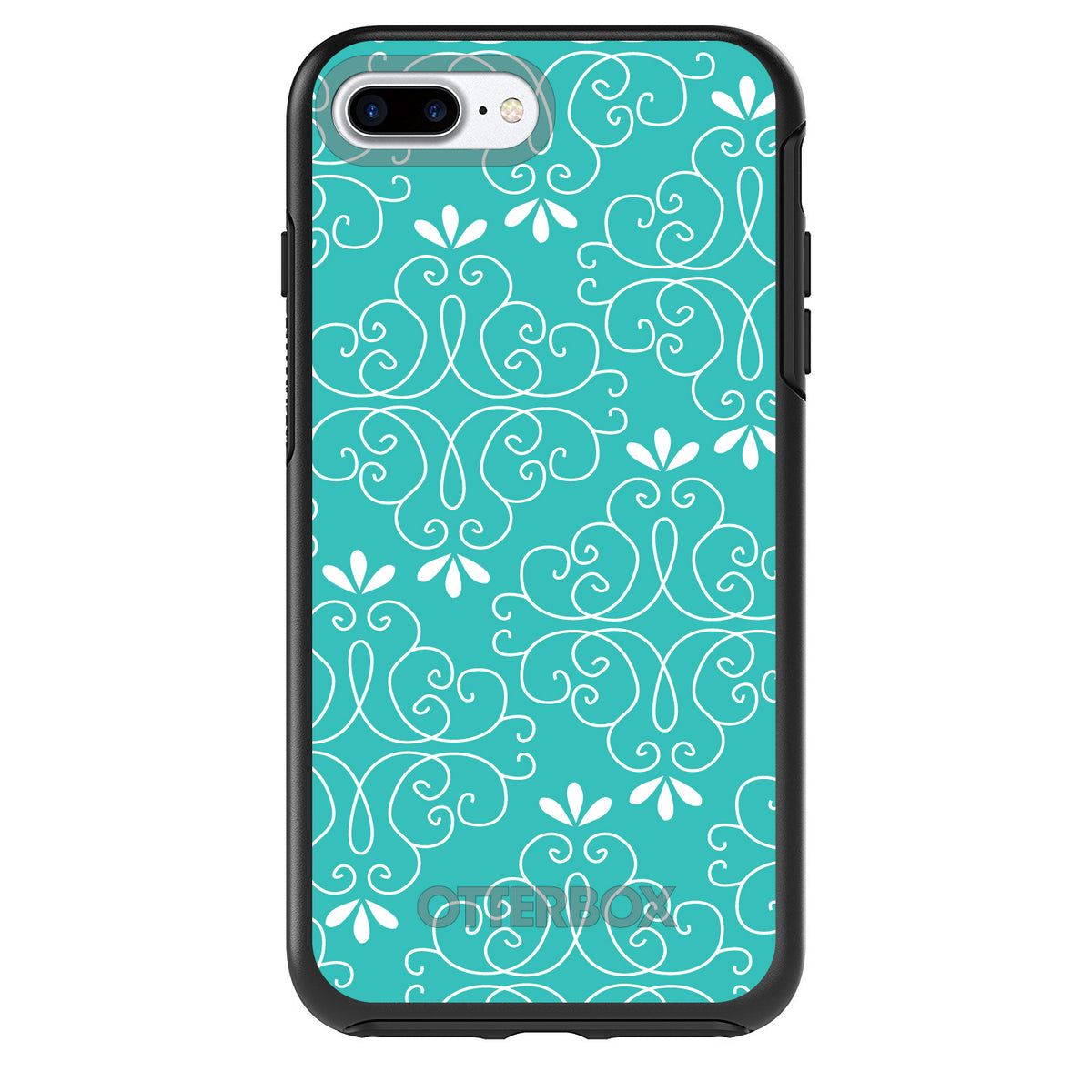 Teal White Floral OtterBox Symmetry Case for iPhone & Galaxy, view 2