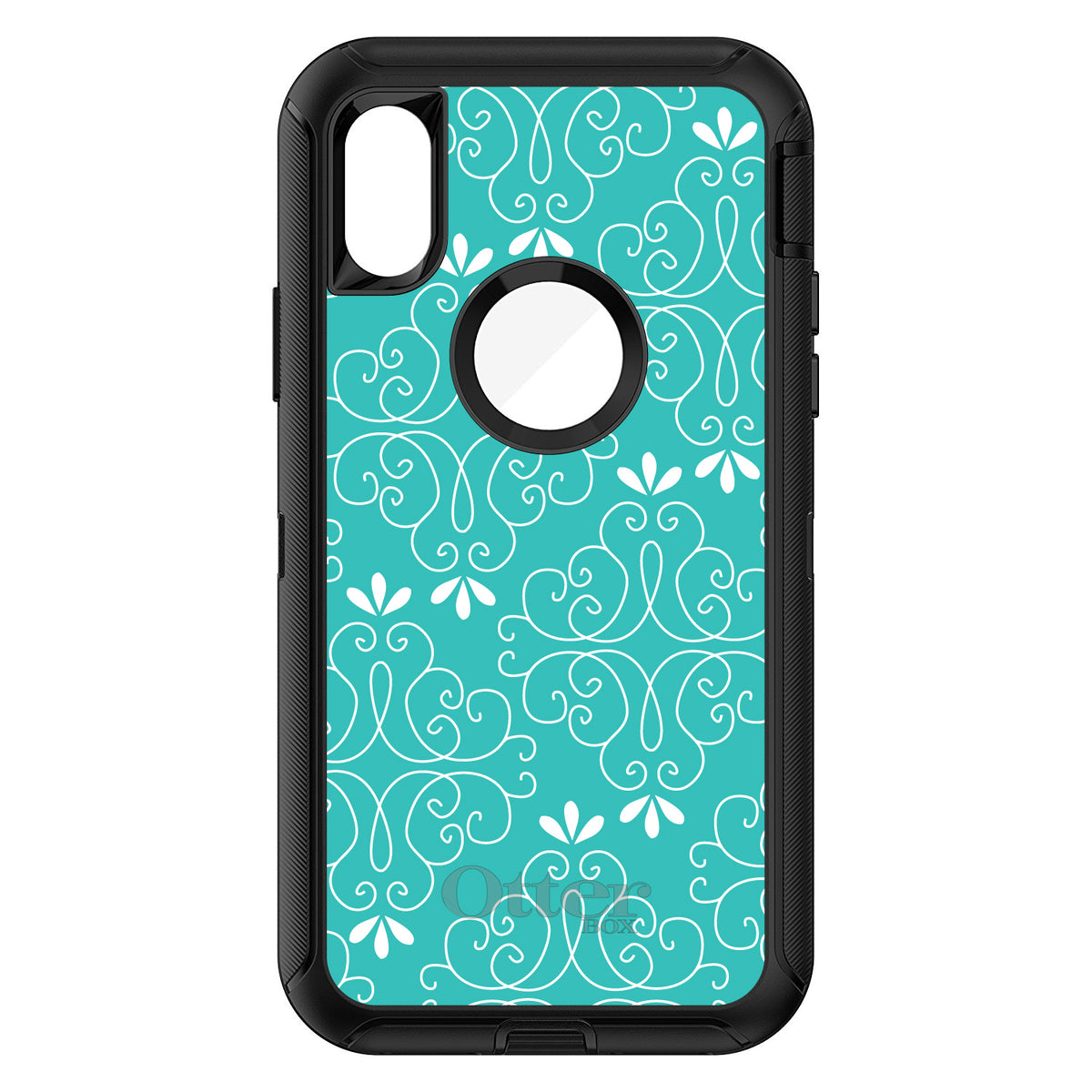 Teal White Floral OtterBox Defender Case for iPhone & Galaxy, view 3
