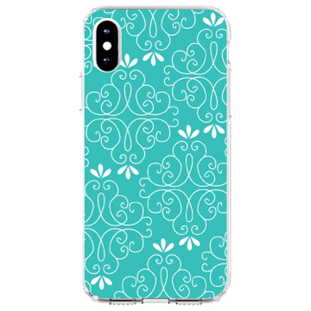 Teal White Floral Clear Shockproof iPhone Case, view 4
