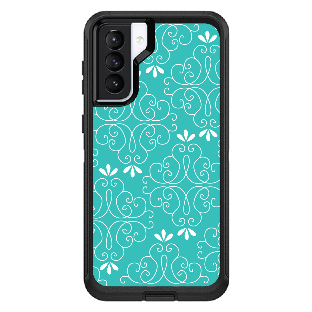 Teal White Floral OtterBox Defender Case for iPhone & Galaxy, view 6