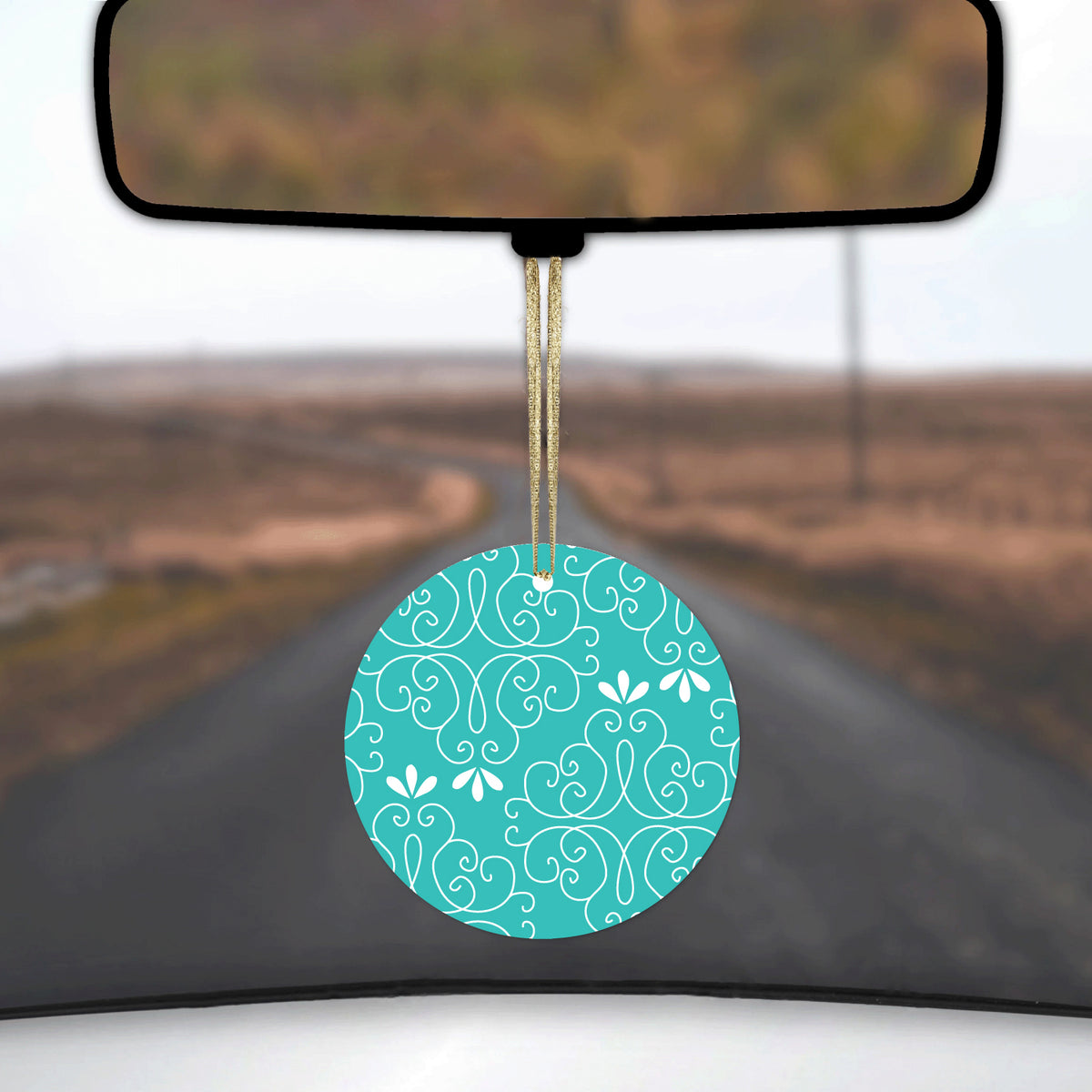 Teal White Floral Ceramic Ornament, view 3