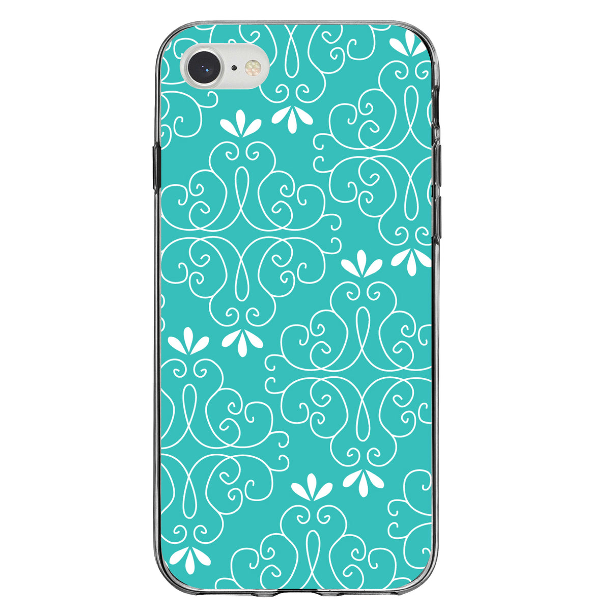 Teal White Floral Clear Shockproof iPhone Case, view 5