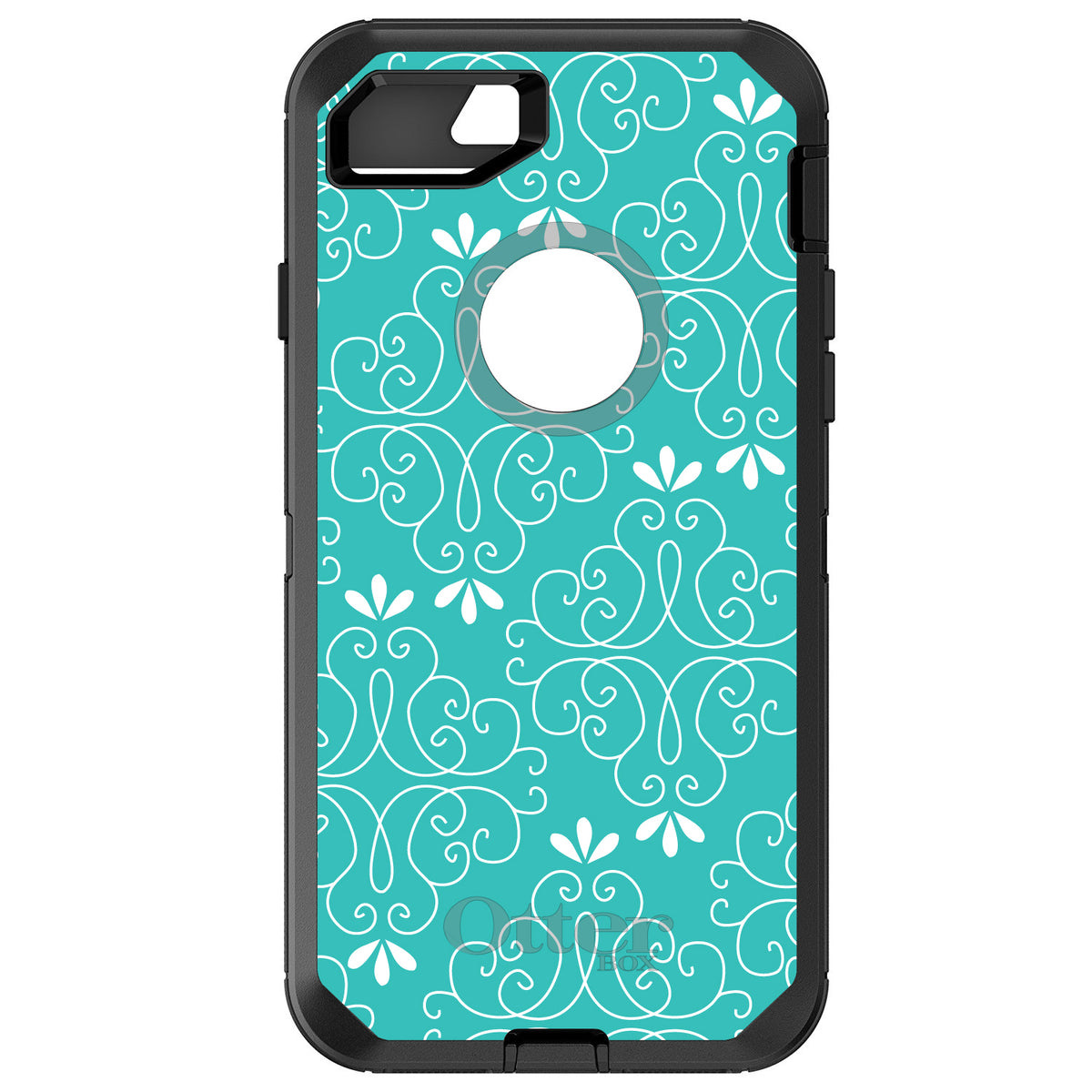 Teal White Floral OtterBox Defender Case for iPhone & Galaxy