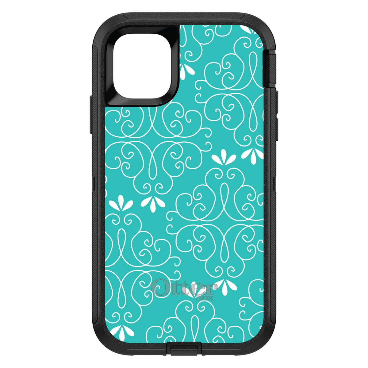 Teal White Floral OtterBox Defender Case for iPhone & Galaxy, view 2