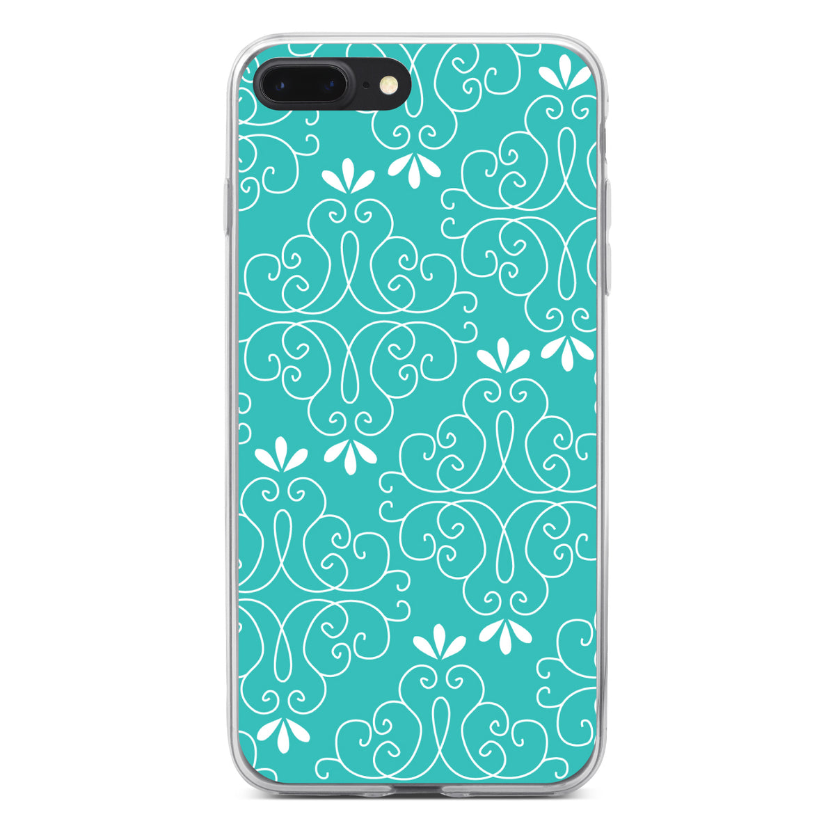 Teal White Floral Clear Shockproof iPhone Case, view 6
