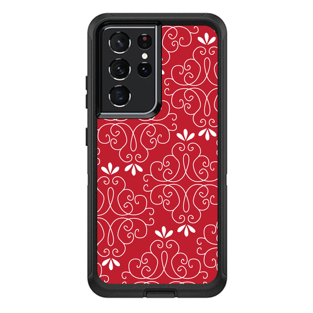 Dark Red White Floral OtterBox Defender Case for iPhone & Galaxy, view 7