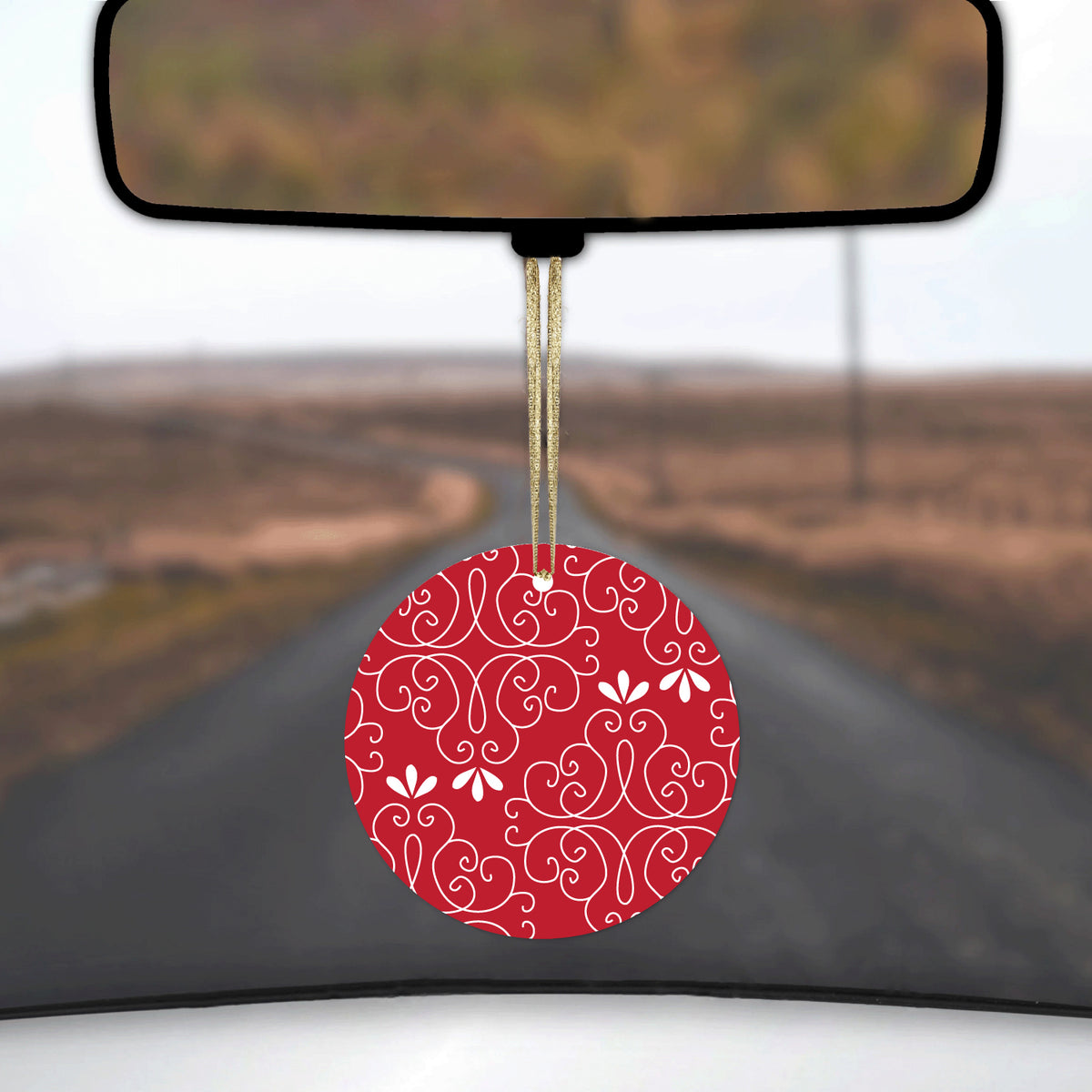 Dark Red White Floral Ceramic Ornament, view 3
