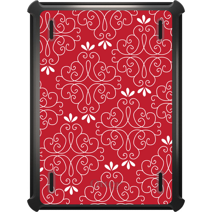DistinctInk™ OtterBox Defender Series Case for Apple iPad / iPad Pro / iPad Air / iPad Mini - Dark Red White Floral