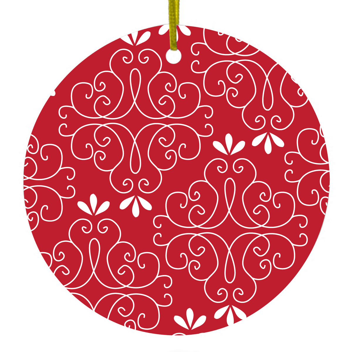 Dark Red White Floral Ceramic Ornament