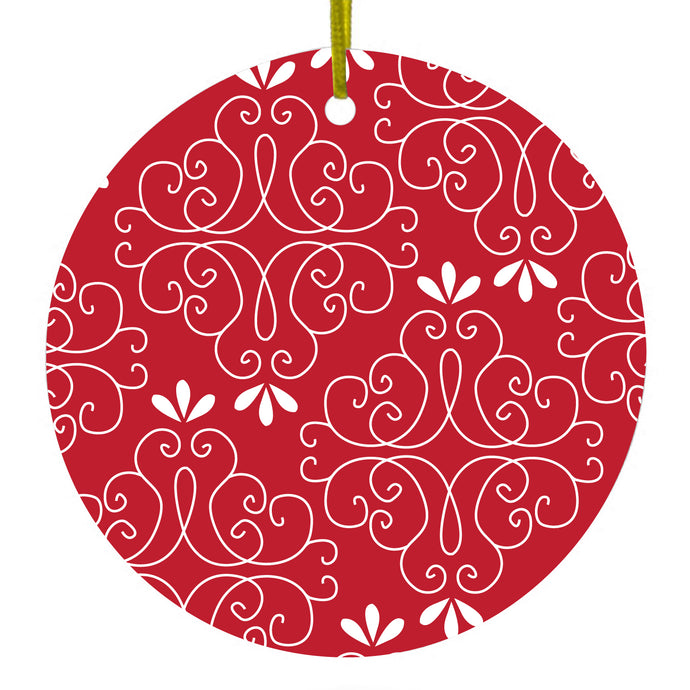 Dark Red White Floral Ceramic Ornament